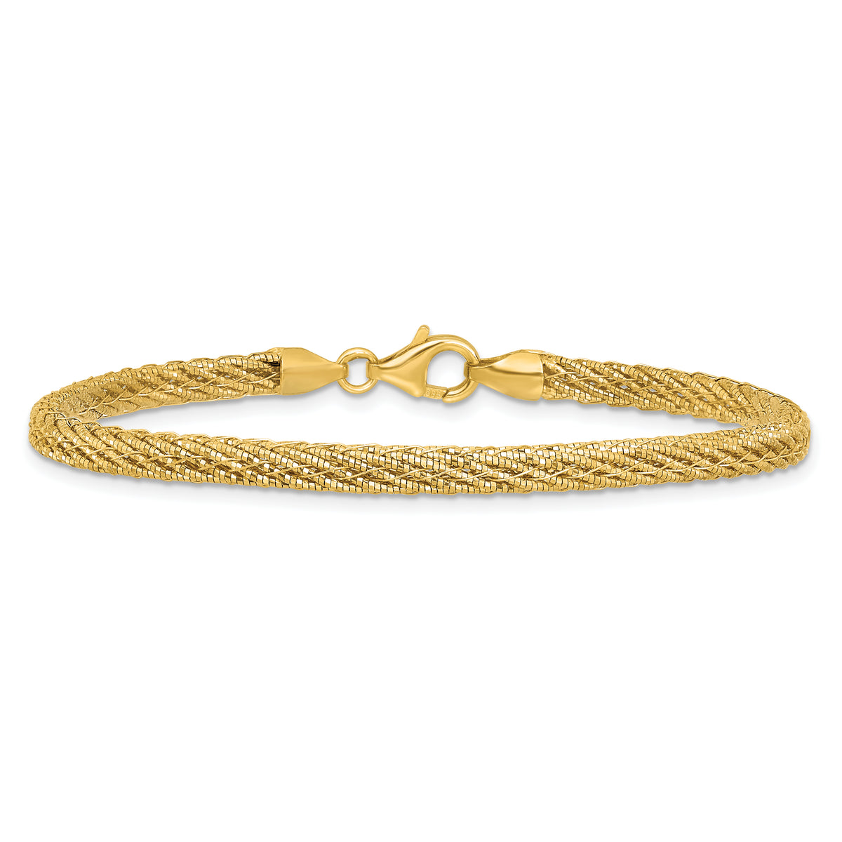 14k Yellow Gold Polished and Diamond-cut Round Woven Wire 7.5 inch Bracelet, view 3