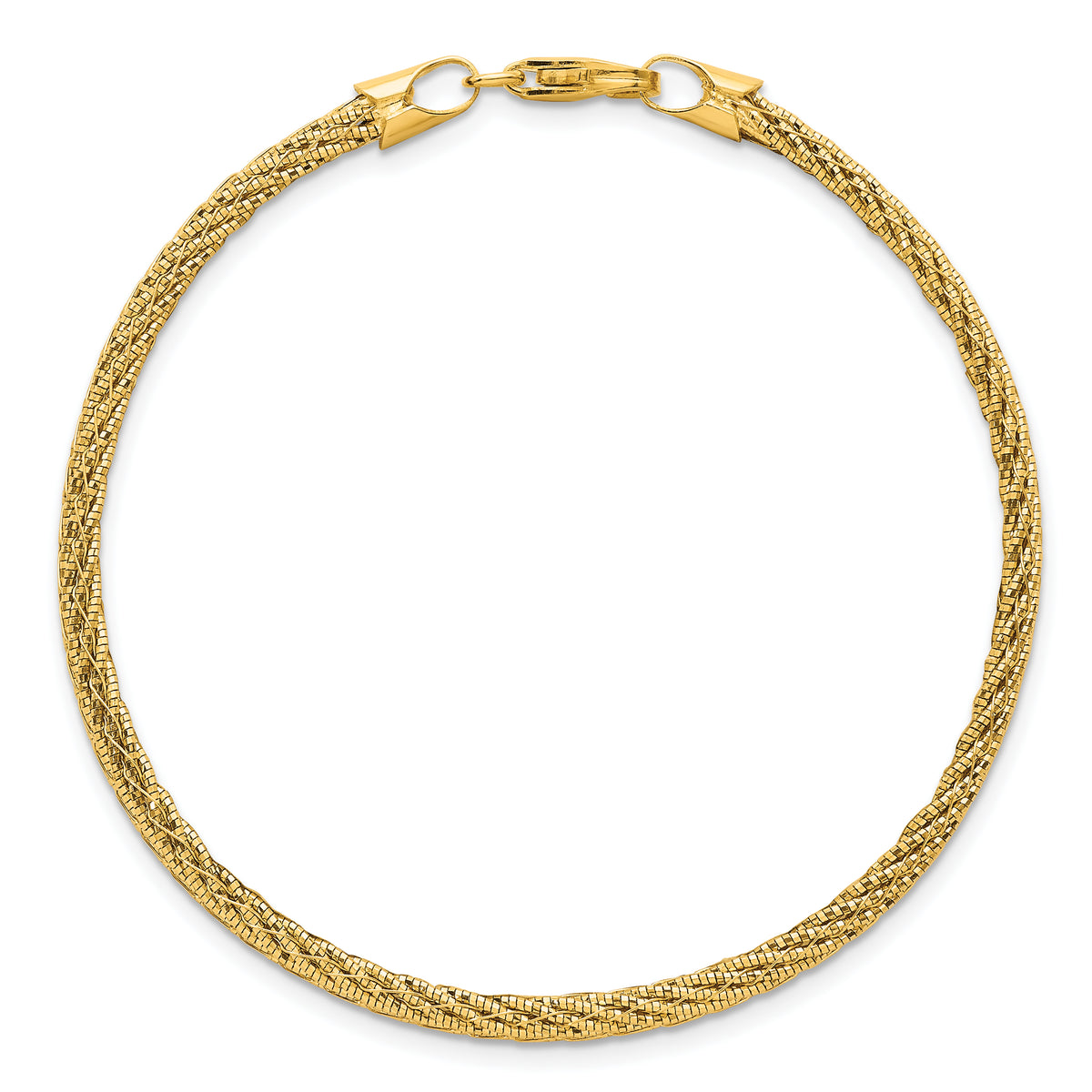 14k Yellow Gold Polished and Diamond-cut Round Woven Wire 7.5 inch Bracelet, view 4