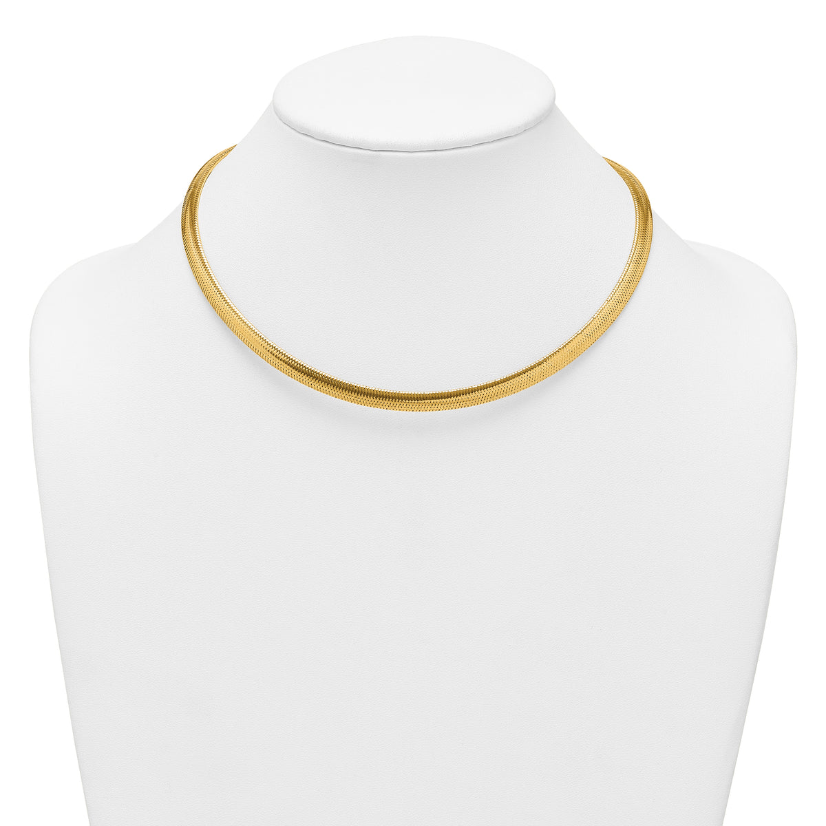 14k Yellow Gold Polished 6.1mm Woven Mesh 17 inch Necklace, shown on a neck form