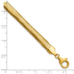 14k Yellow Gold Polished 6.1mm Woven Mesh 7.5 inch Bracelet, shown with a ruler for scale