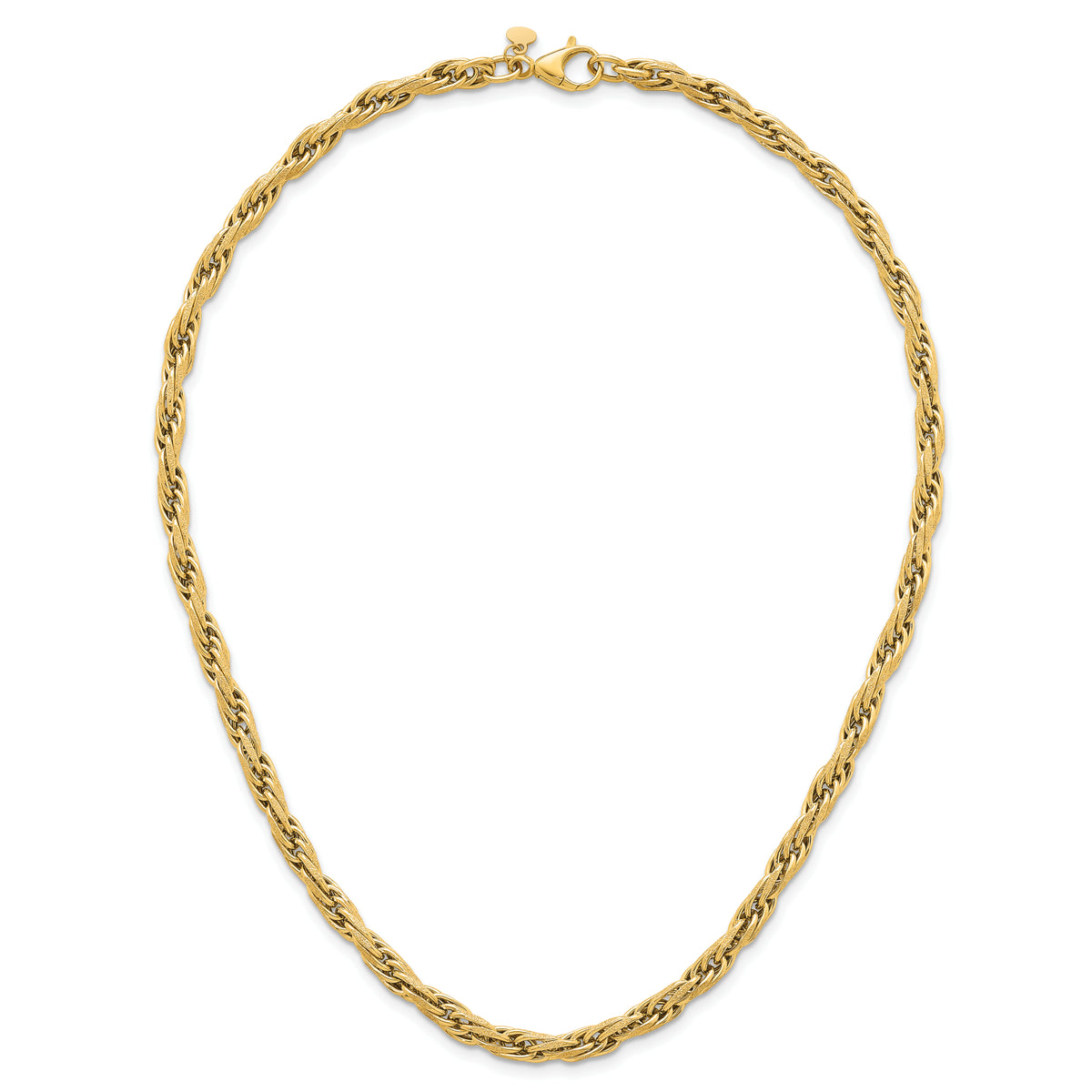 14k Yellow Gold Polished and Textured 4.5mm Flat Rope Chain 18.25 inch Necklace, view 5