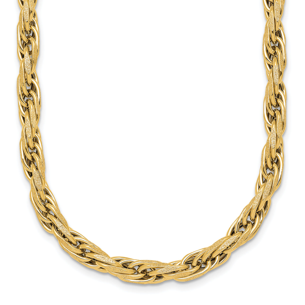 14k Yellow Gold Polished and Textured 4.5mm Flat Rope Chain 18.25 inch Necklace
