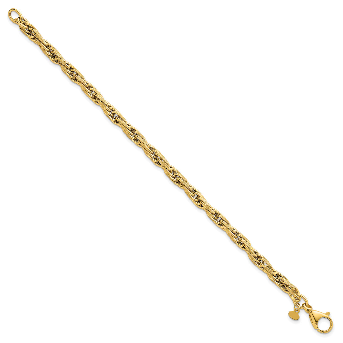 14k Yellow Gold Polished and Textured 4.5mm Flat Rope Chain 7.5 inch Bracelet, view 2