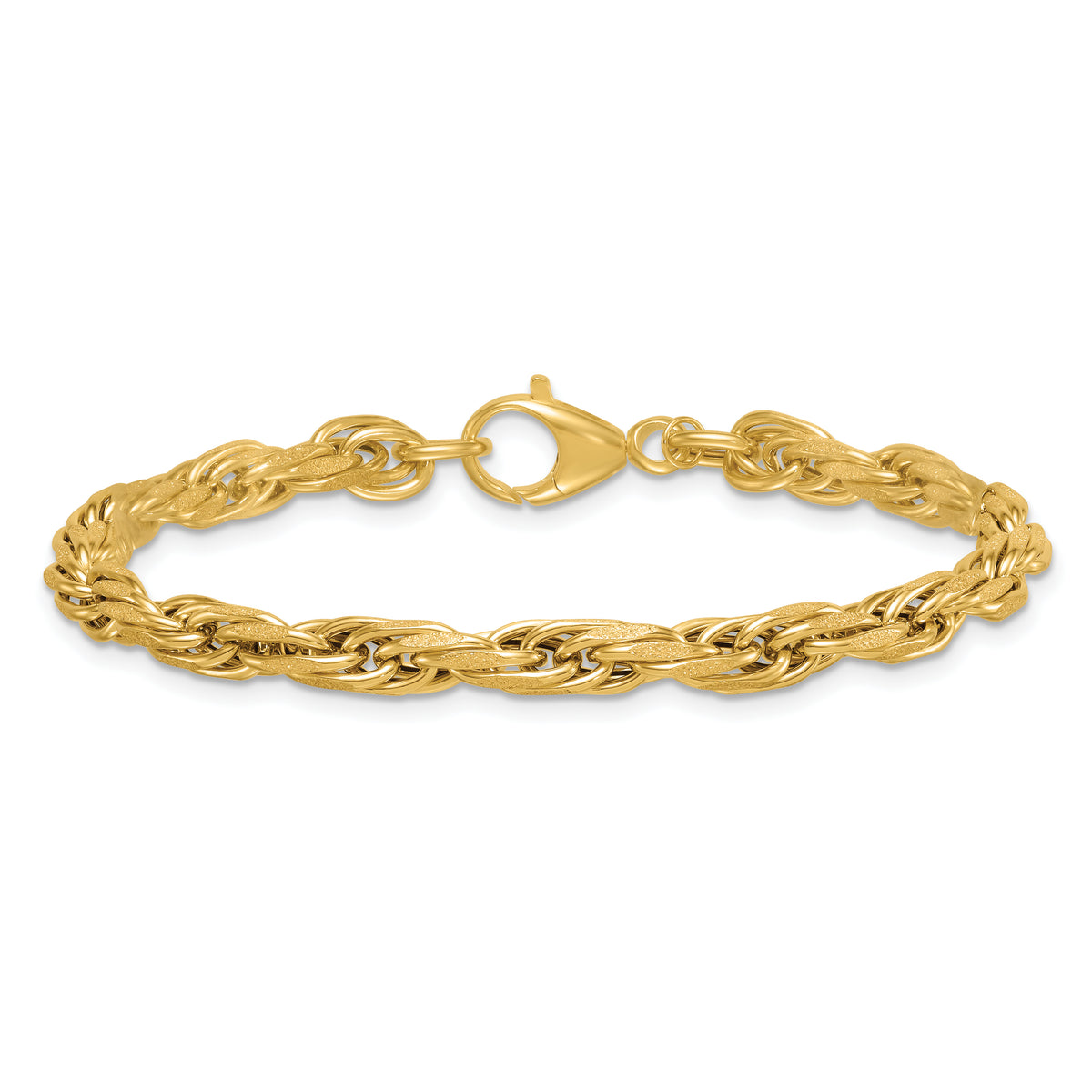 14k Yellow Gold Polished and Textured 4.5mm Flat Rope Chain 7.5 inch Bracelet, view 3