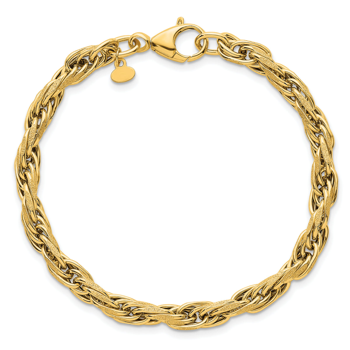 14k Yellow Gold Polished and Textured 4.5mm Flat Rope Chain 7.5 inch Bracelet, view 4