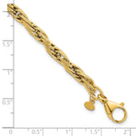 14k Yellow Gold Polished and Textured 4.5mm Flat Rope Chain 7.5 inch Bracelet, shown with a ruler for scale