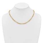 14k Yellow Gold Polished and Textured Fancy Link with Toggle 18 inch Necklace, shown on a neck form