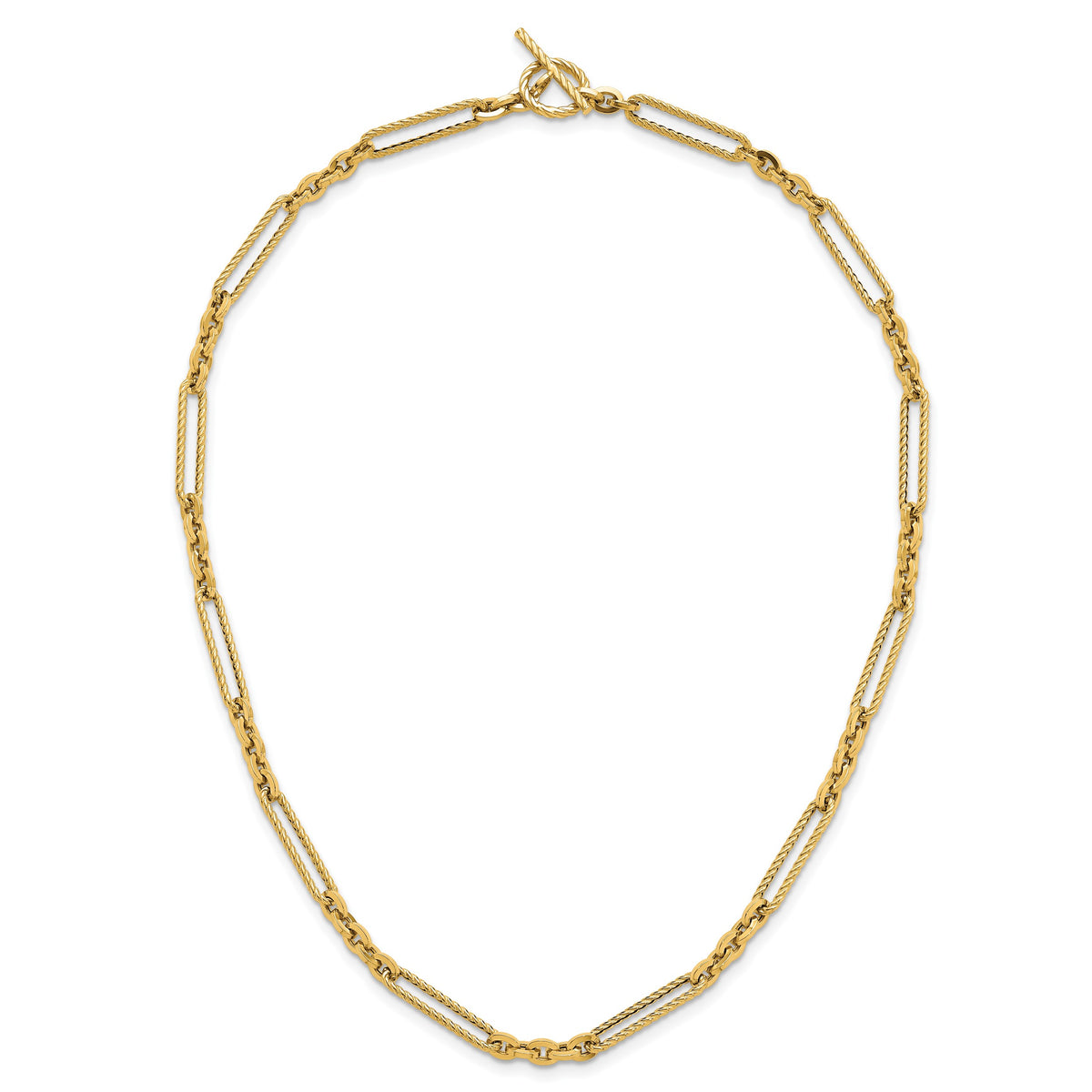 14k Yellow Gold Polished and Textured Fancy Link with Toggle 18 inch Necklace, view 5