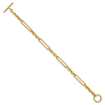 14k Yellow Gold Polished and Textured Fancy Link with Toggle 7.5 inch Bracelet, view 2
