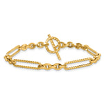 14k Yellow Gold Polished and Textured Fancy Link with Toggle 7.5 inch Bracelet, view 3