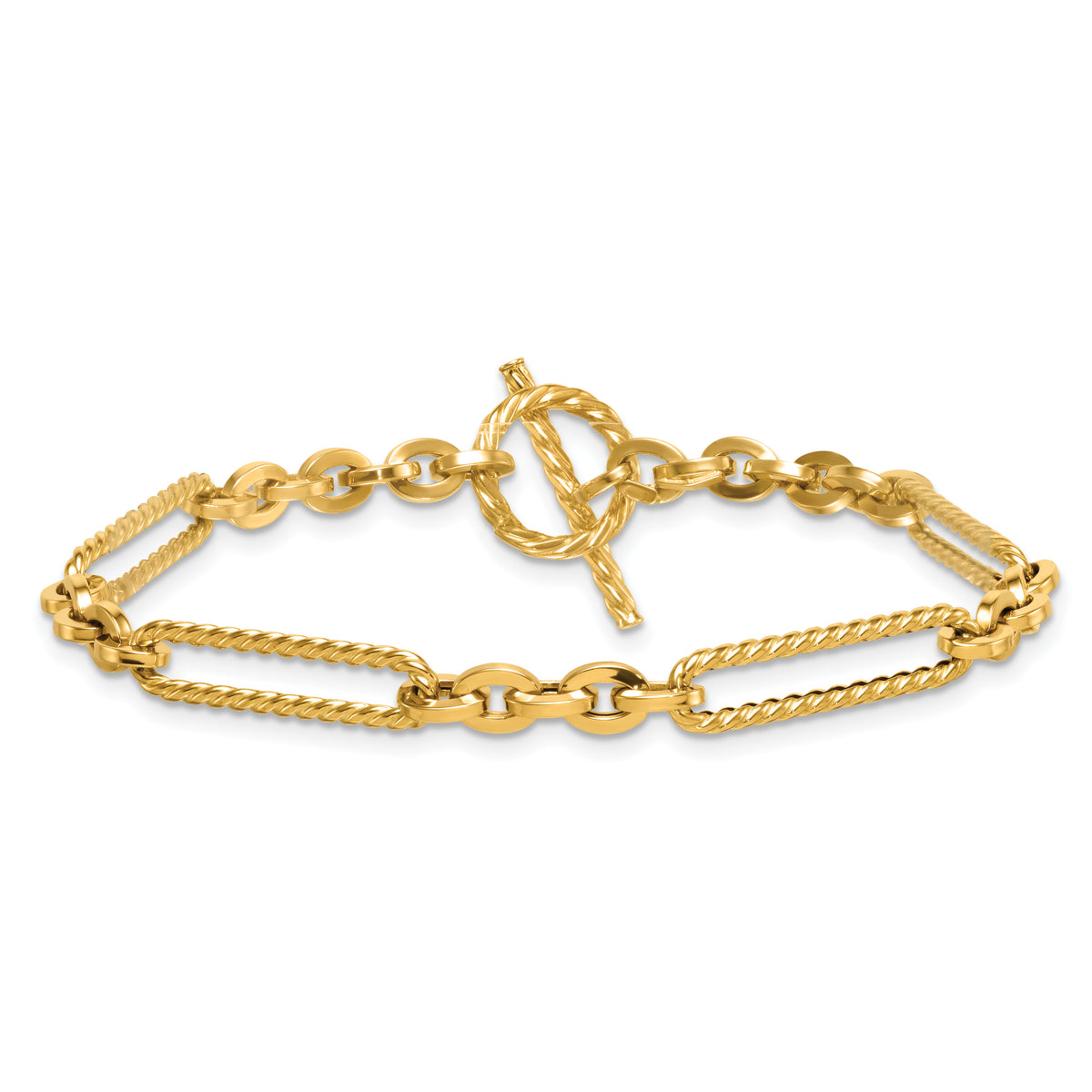 14k Yellow Gold Polished and Textured Fancy Link with Toggle 7.5 inch Bracelet, view 3