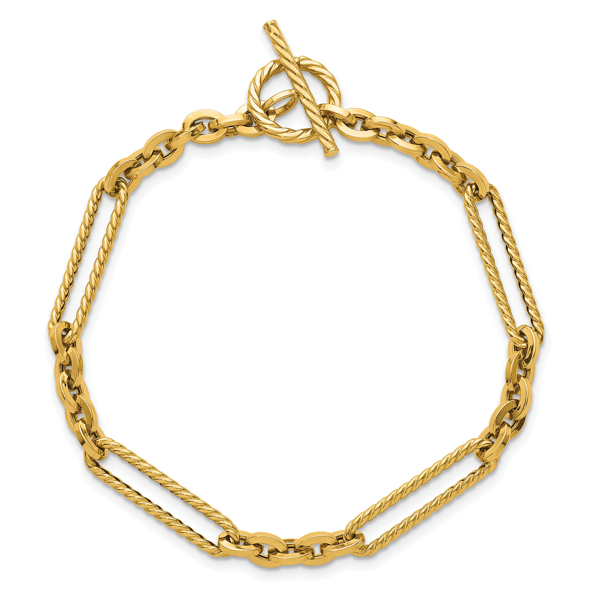 14k Yellow Gold Polished and Textured Fancy Link with Toggle 7.5 inch Bracelet, view 4