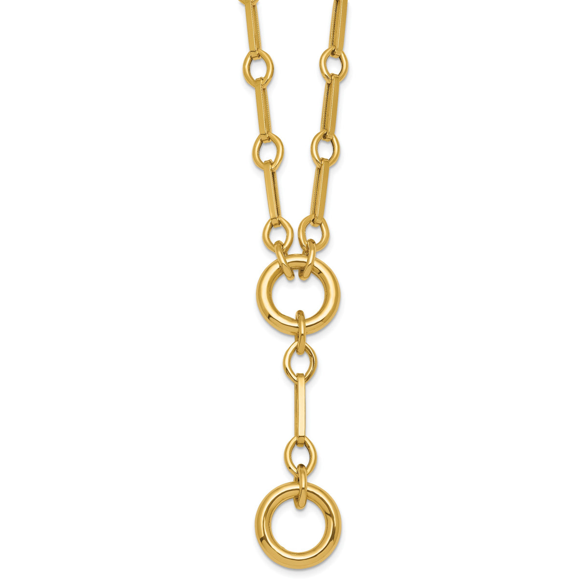 14k Polished Fancy Long Link with Circles 17.5 inch Y-Drop Necklace