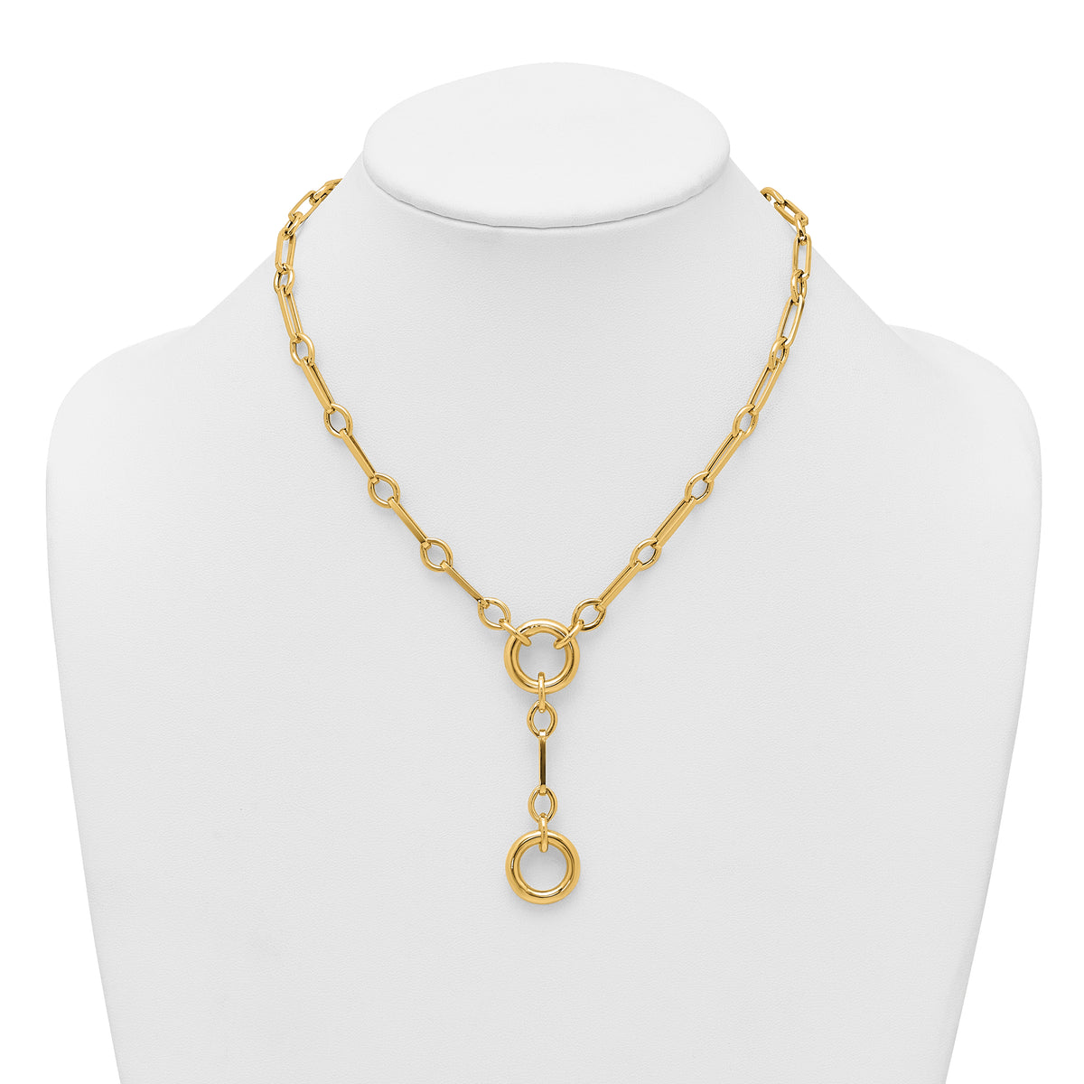 14k Polished Fancy Long Link with Circles 17.5 inch Y-Drop Necklace
