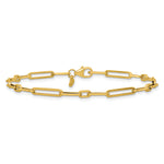 14k Polished 3mm Fancy Long and Short Paperclip Link 7.5 inch Bracelet