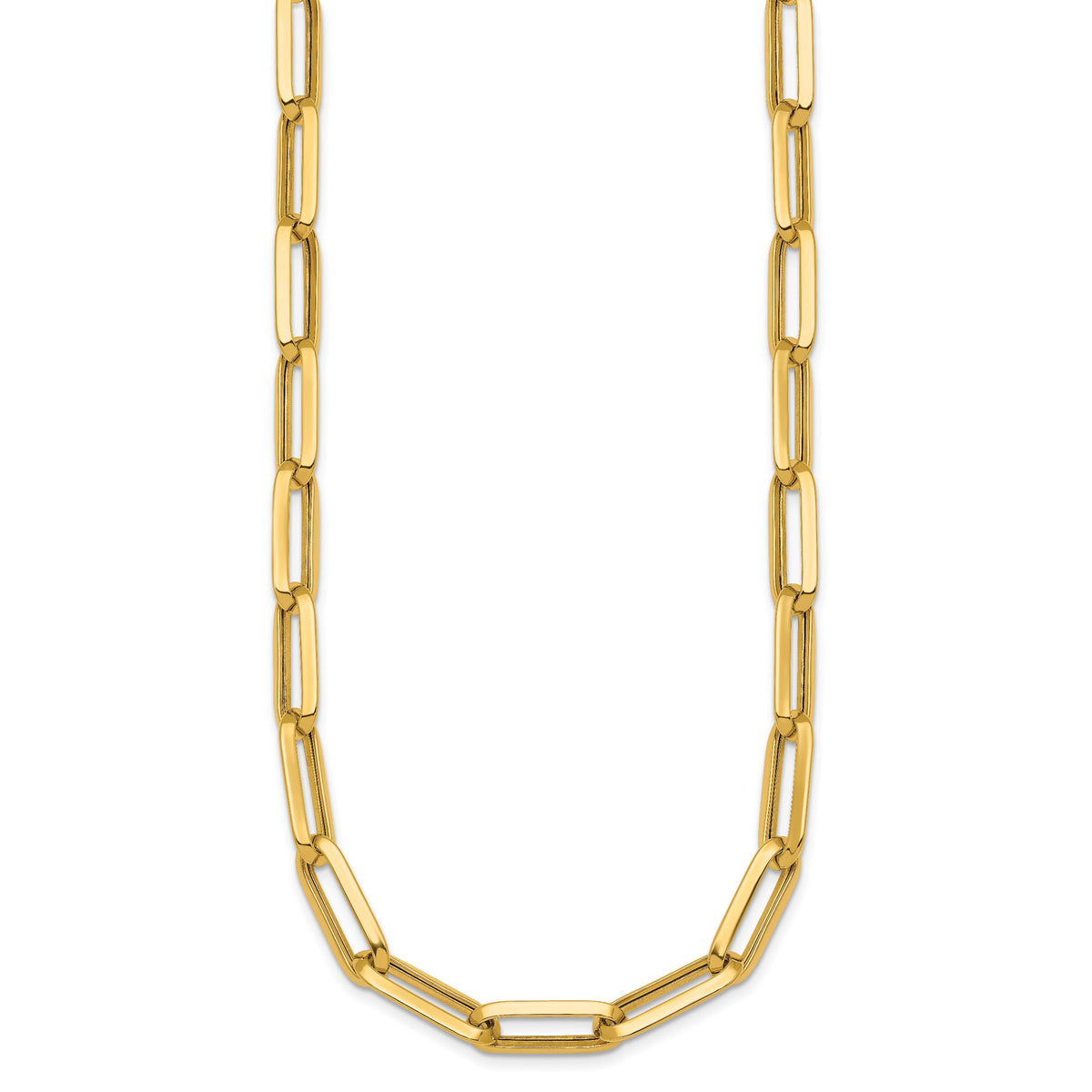 14k Yellow Gold Polished 7mm Paperclip Link Chain 17.5 inch Necklace, view 2