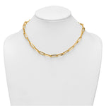 14k Yellow Gold Polished 7mm Paperclip Link Chain 17.5 inch Necklace, shown on a neck form