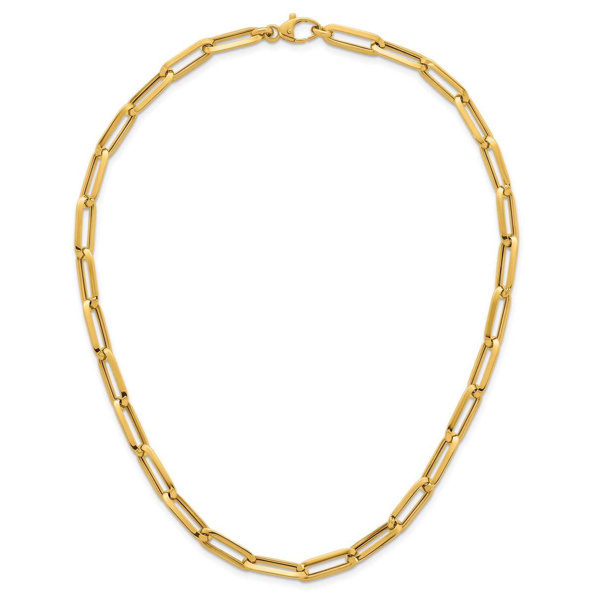 14k Yellow Gold Polished 7mm Paperclip Link Chain 17.5 inch Necklace, view 5