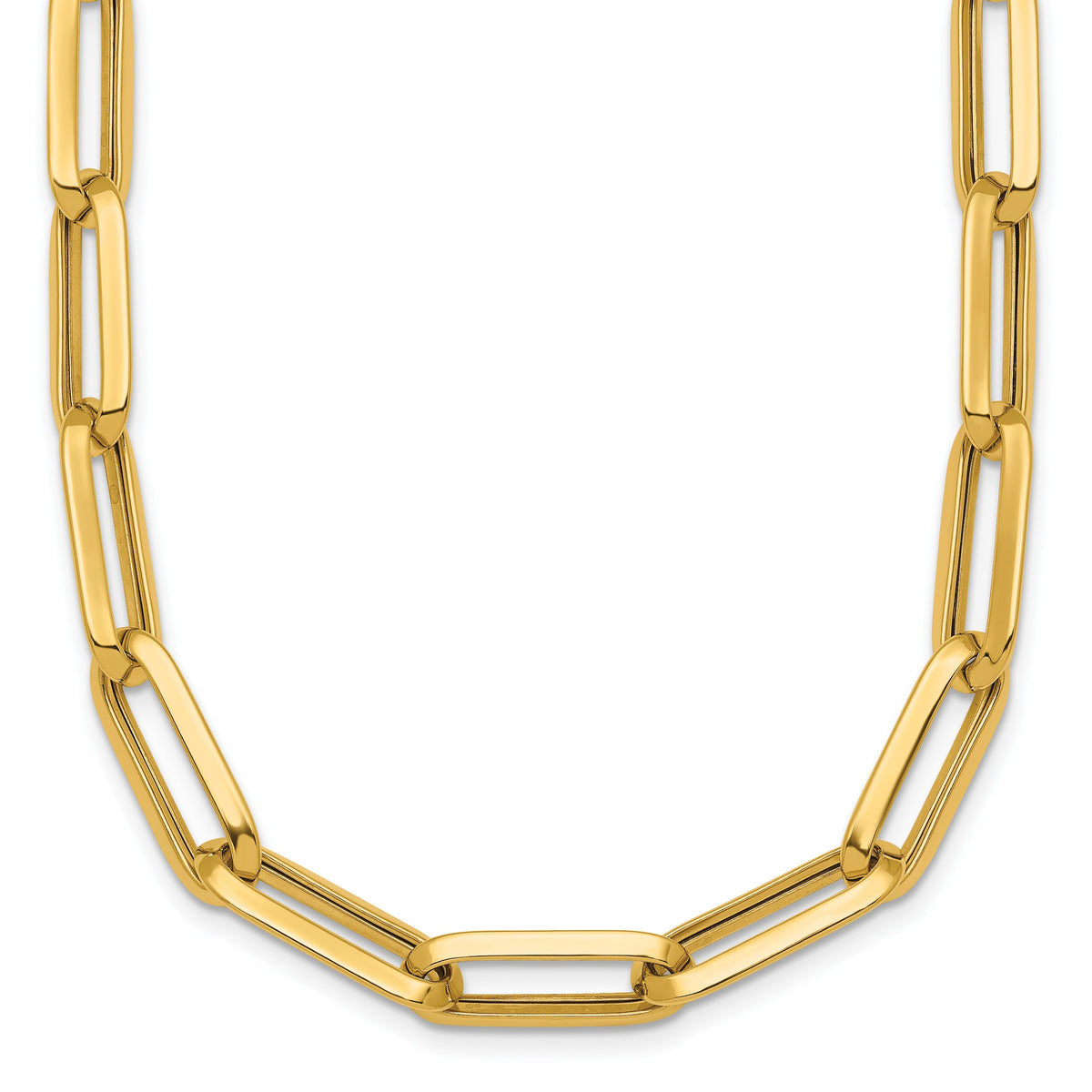 14k Yellow Gold Polished 7mm Paperclip Link Chain 17.5 inch Necklace