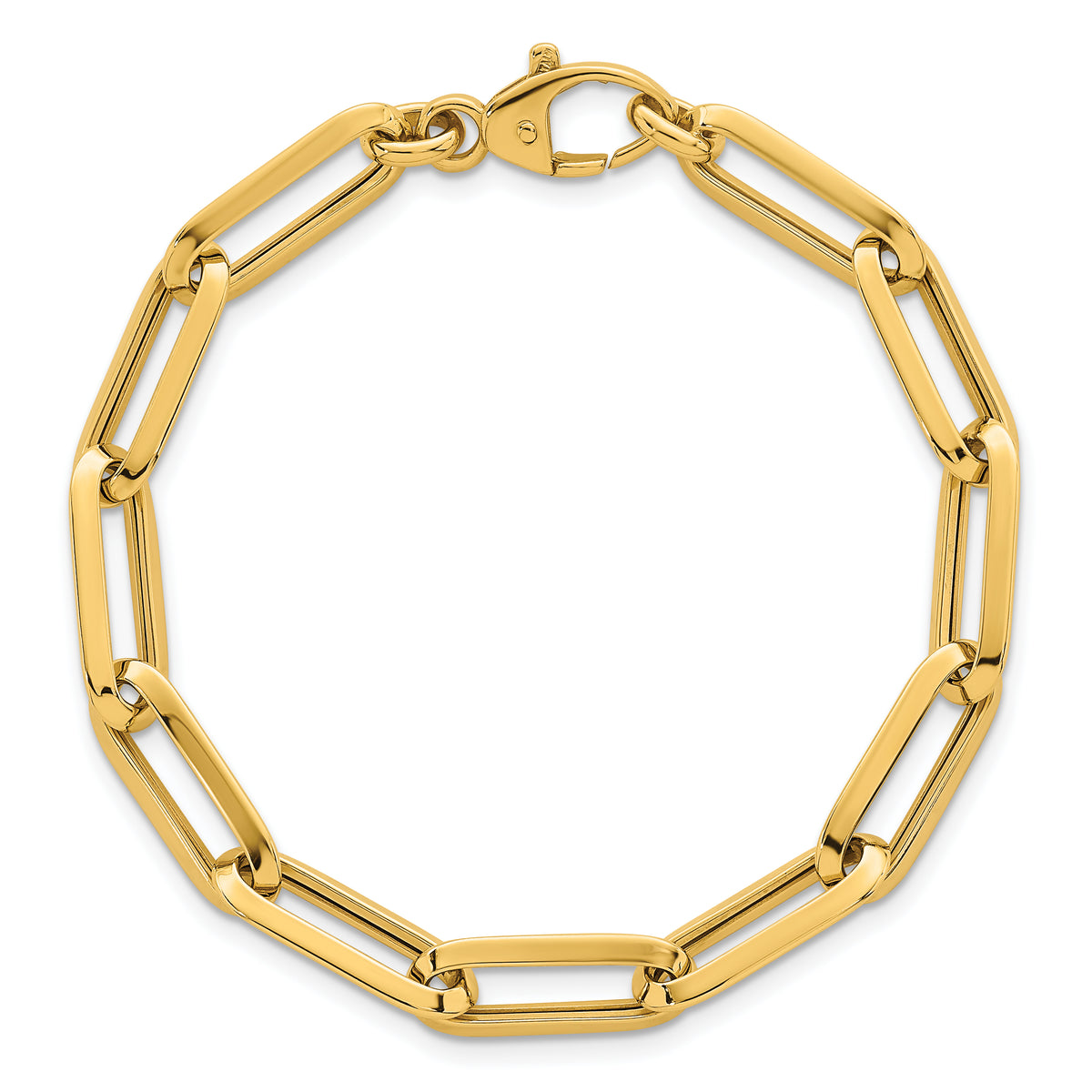 14k Yellow Gold Polished 7mm Paperclip Link Chain 7.5 inch Bracelet, view 4