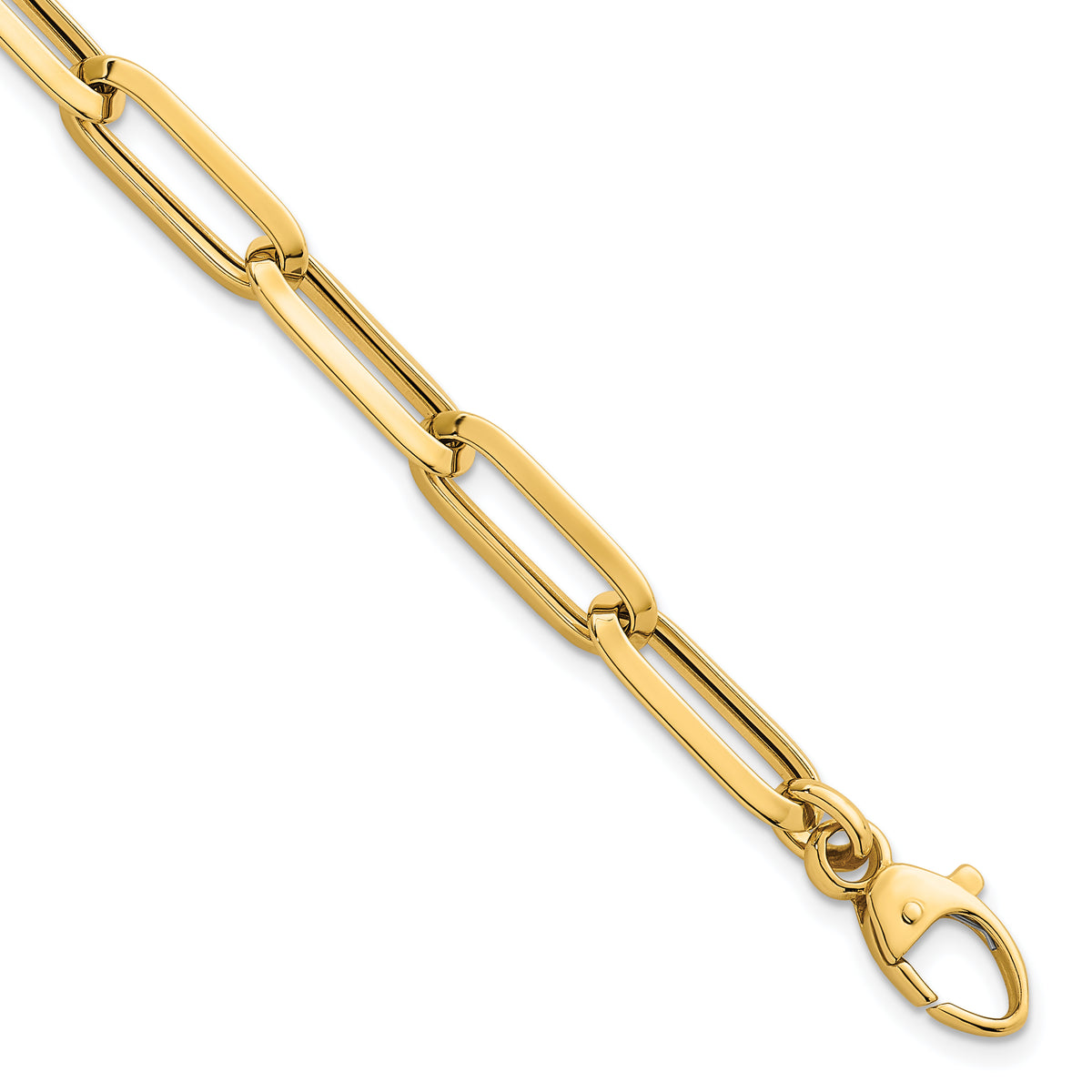 14k Yellow Gold Polished 7mm Paperclip Link Chain 7.5 inch Bracelet