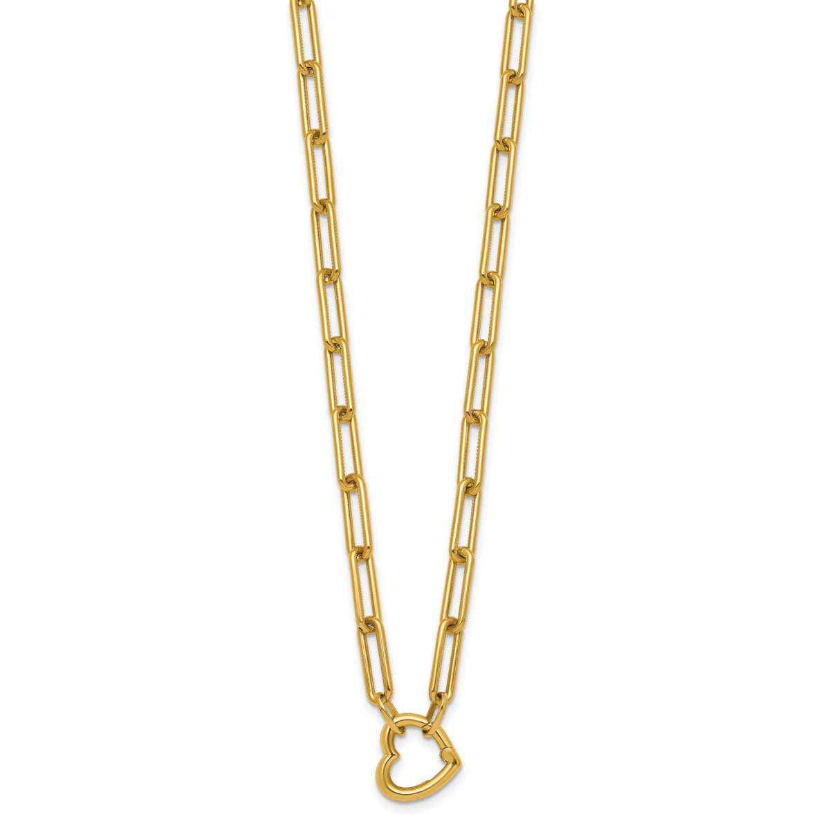 14k Yellow Gold Polished Heart 17.5 inch Paperclip Chain Necklace, view 2