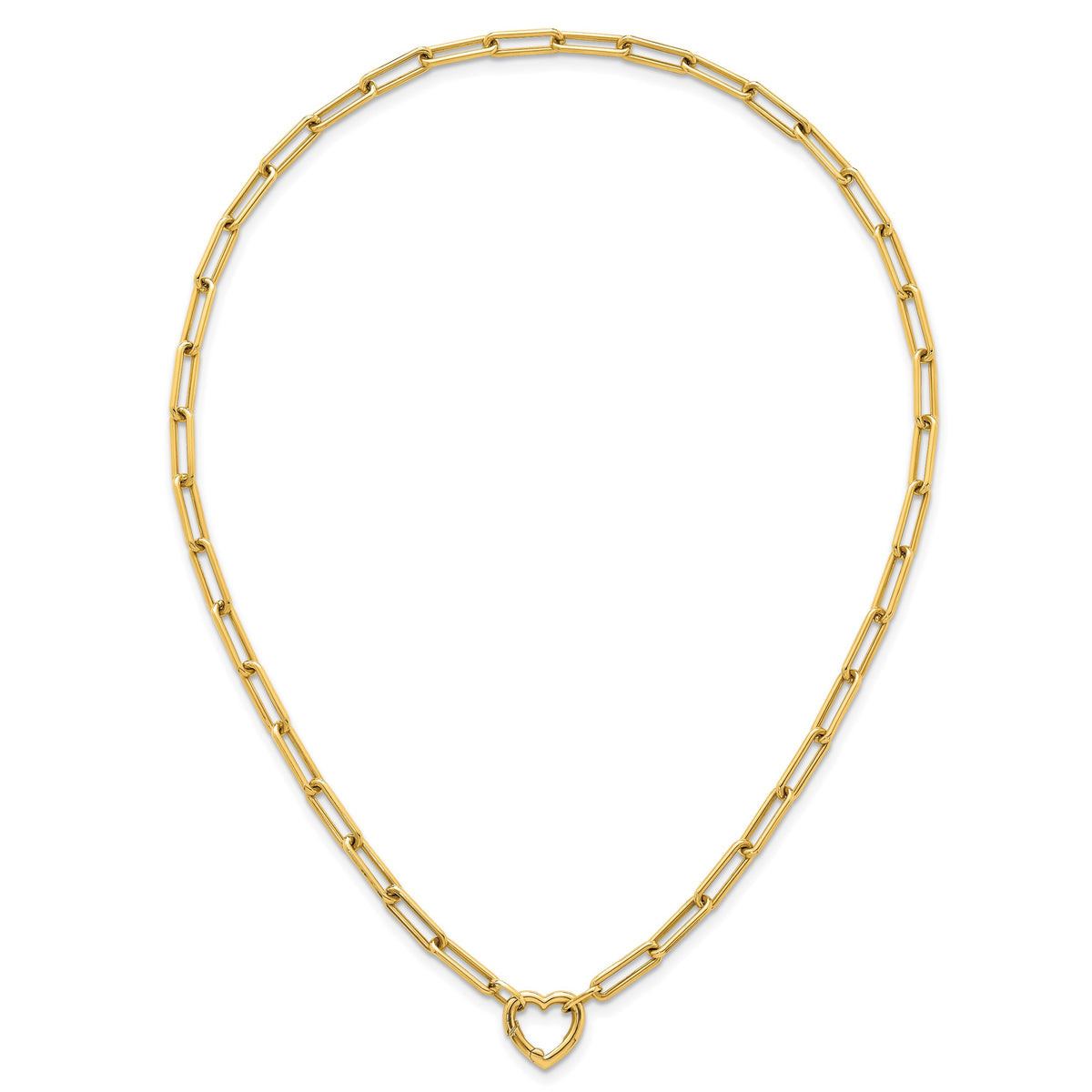 14k Yellow Gold Polished Heart 17.5 inch Paperclip Chain Necklace, view 5