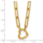 14k Yellow Gold Polished Heart 17.5 inch Paperclip Chain Necklace, shown with a ruler for scale