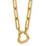 14k Yellow Gold Polished Heart 17.5 inch Paperclip Chain Necklace