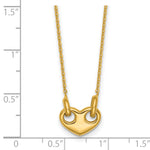 14k Yellow Gold Polished Heart 18 inch Necklace, shown with a ruler for scale