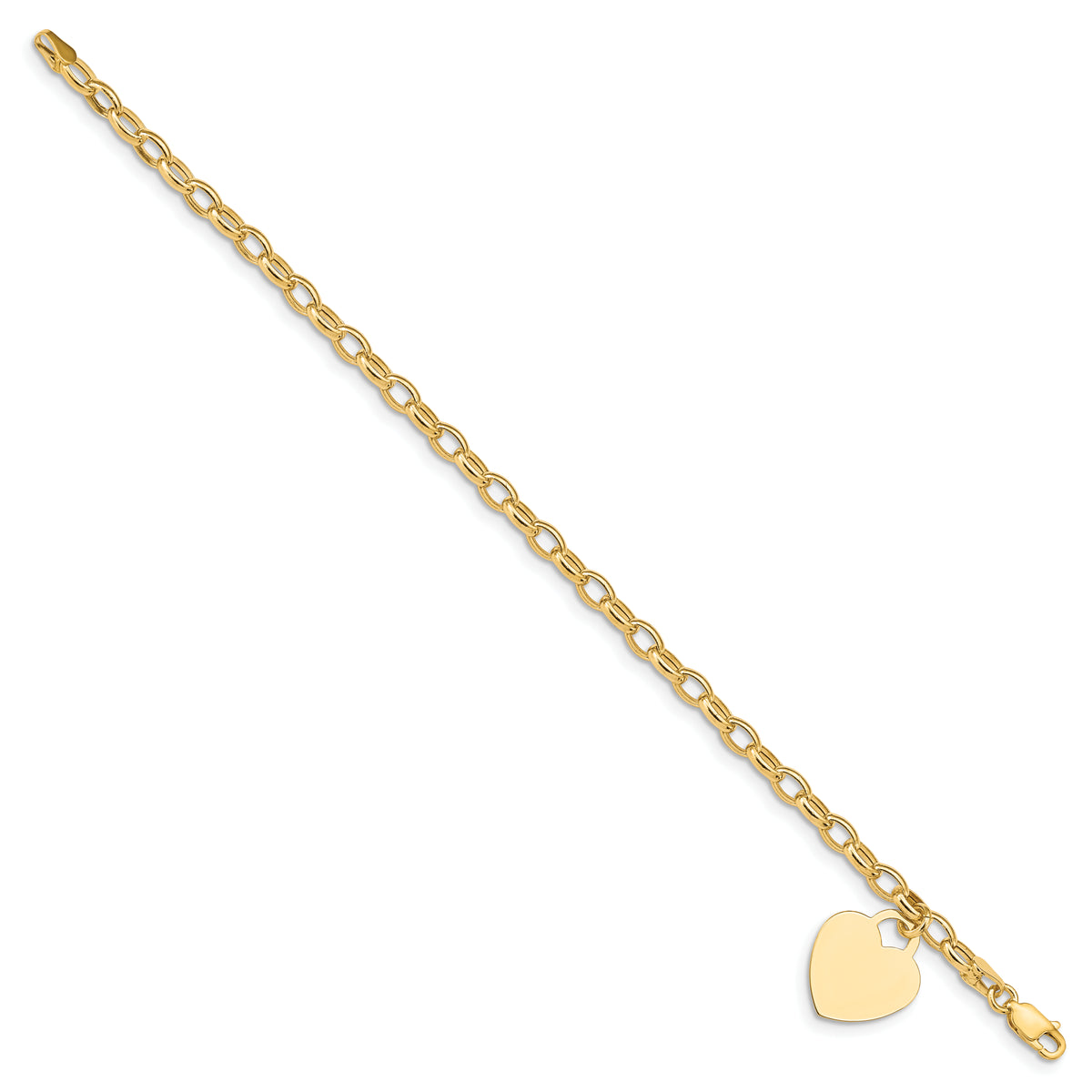 14k Yellow Gold Engravable 19x15mm Solid Heart Charm Bracelet, Hollow Chain, 7.5 inch, view 2
