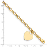 14k Yellow Gold Engravable 19x15mm Solid Heart Charm Bracelet, Hollow Chain, 7.5 inch, shown with a ruler for scale