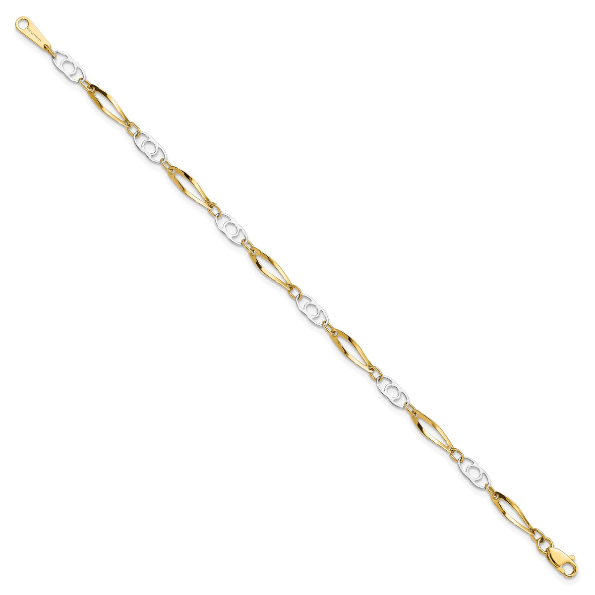 14k Two-Tone Gold Polished Fancy Link 7 inch Bracelet, view 2