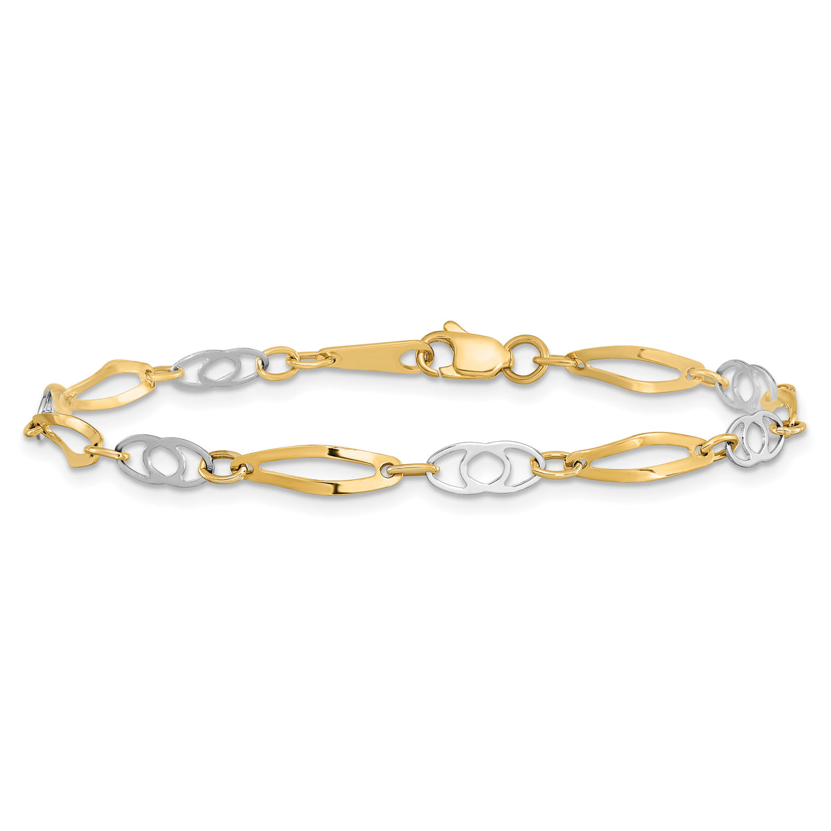 14k Two-Tone Gold Polished Fancy Link 7 inch Bracelet, view 3