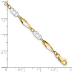 14k Two-Tone Gold Polished Fancy Link 7 inch Bracelet, shown with a ruler for scale