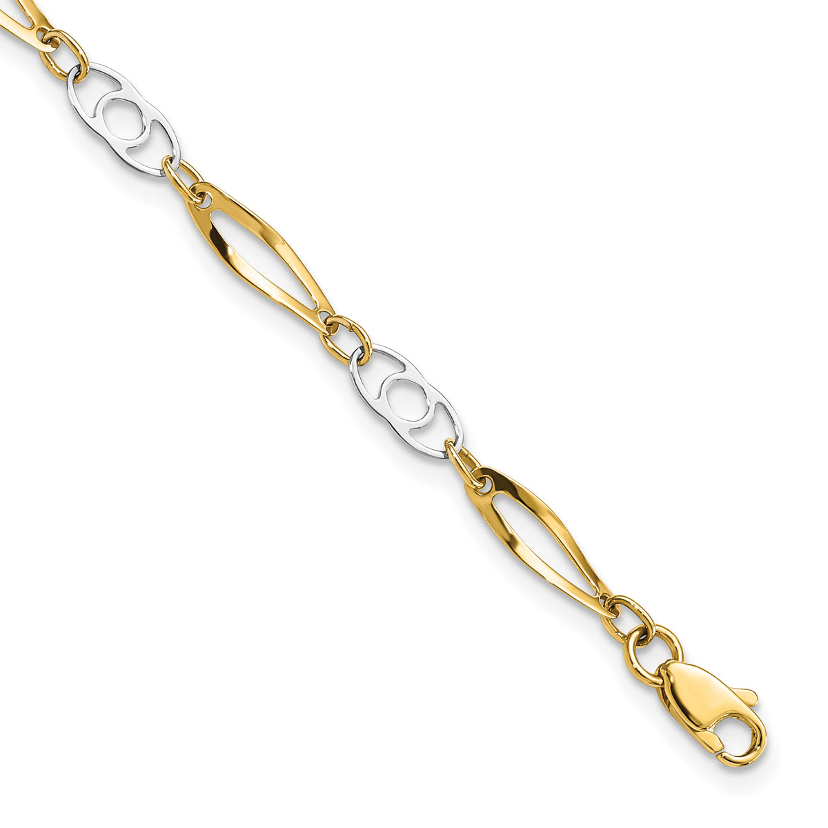 14k Two-Tone Gold Polished Fancy Link 7 inch Bracelet