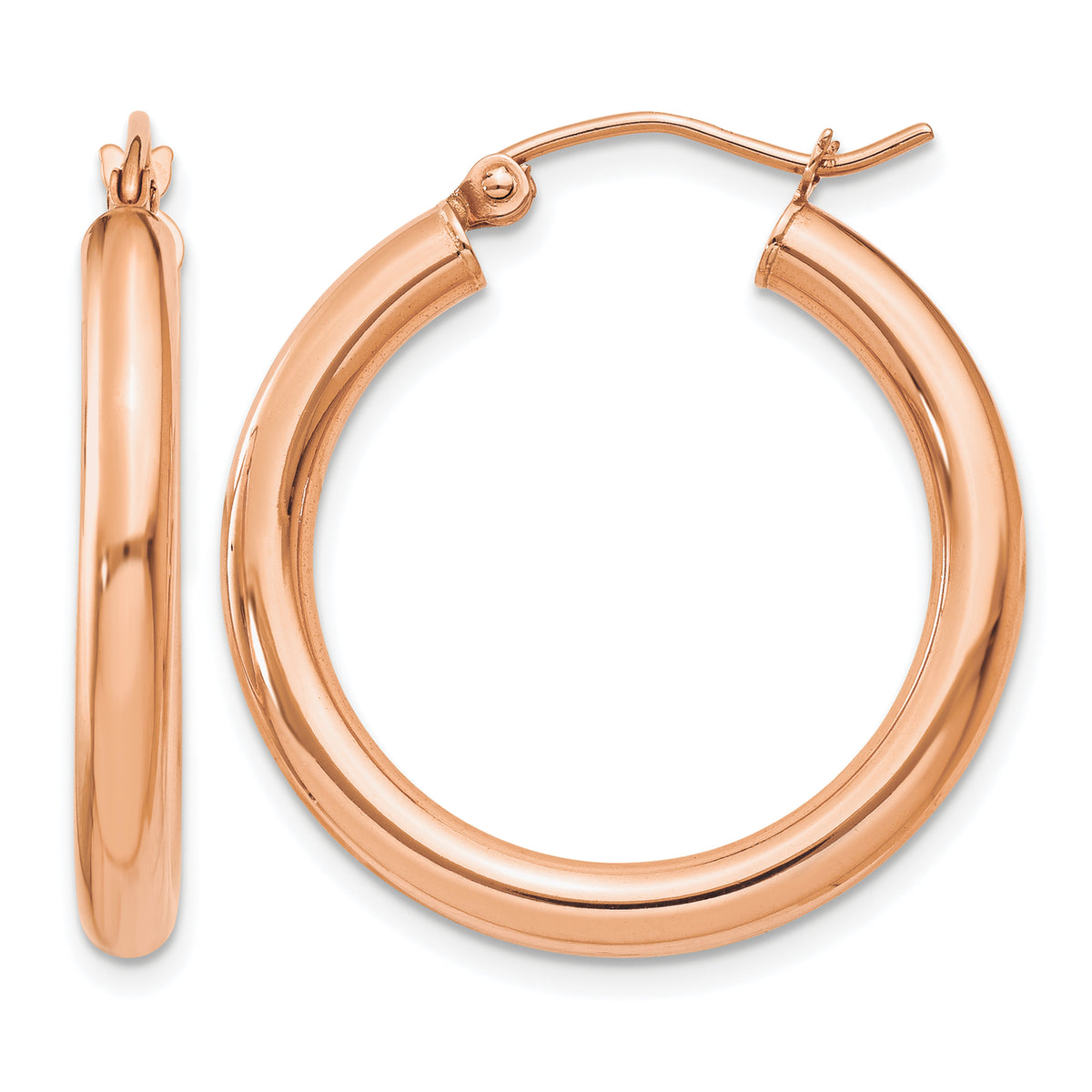 Gold Lightweight Classic Hoop Earrings - 14k Rose Gold / 3 mm / 25 mm