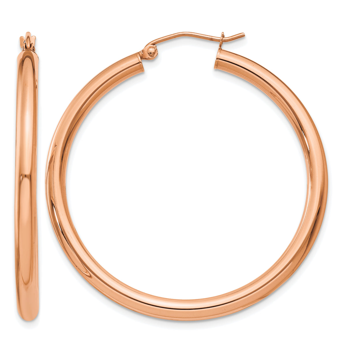 Gold Lightweight Classic Hoop Earrings - 14k Rose Gold / 3 mm / 40 mm