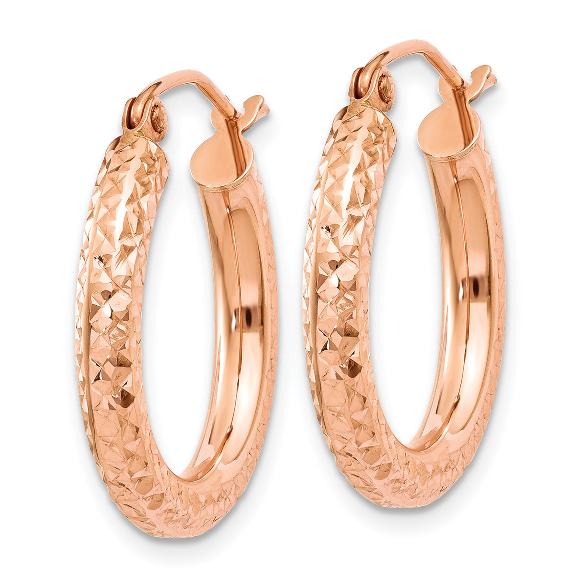 Gold Diamond-cut Classic Hoop Earrings - 14k Rose Gold / 3 mm / 20 mm