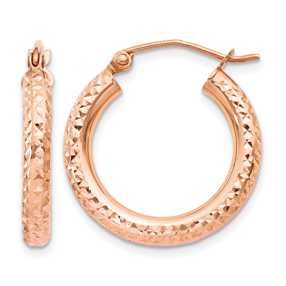 Gold Diamond-cut Classic Hoop Earrings - 14k Rose Gold / 3 mm / 20 mm