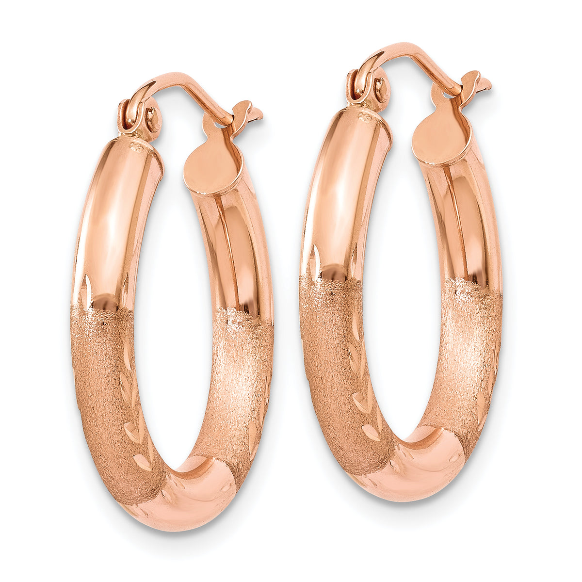 Gold Satin and Diamond-cut Hoop Earrings - 14k Rose Gold / 3 mm / 14 mm