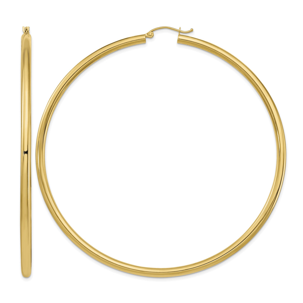 Gold Lightweight Classic Hoop Earrings - 14k Yellow Gold / 3 mm / 80 mm