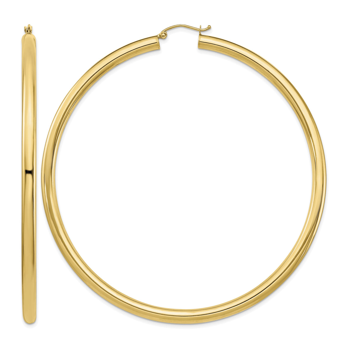 Gold Lightweight Classic Hoop Earrings - 14k Yellow Gold / 4 mm / 80 mm