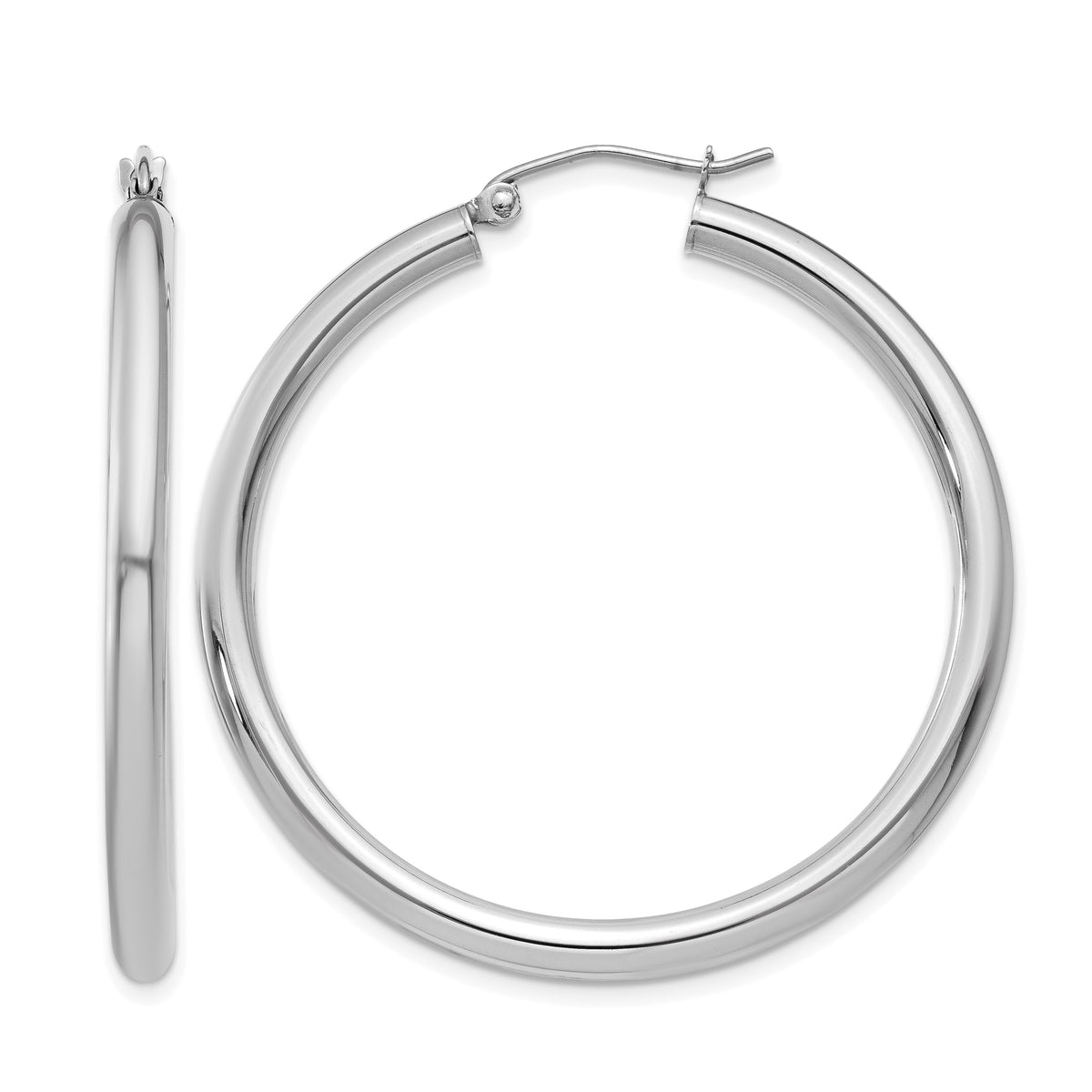 Gold Lightweight Classic Hoop Earrings - 14k White Gold / 3 mm / 40 mm