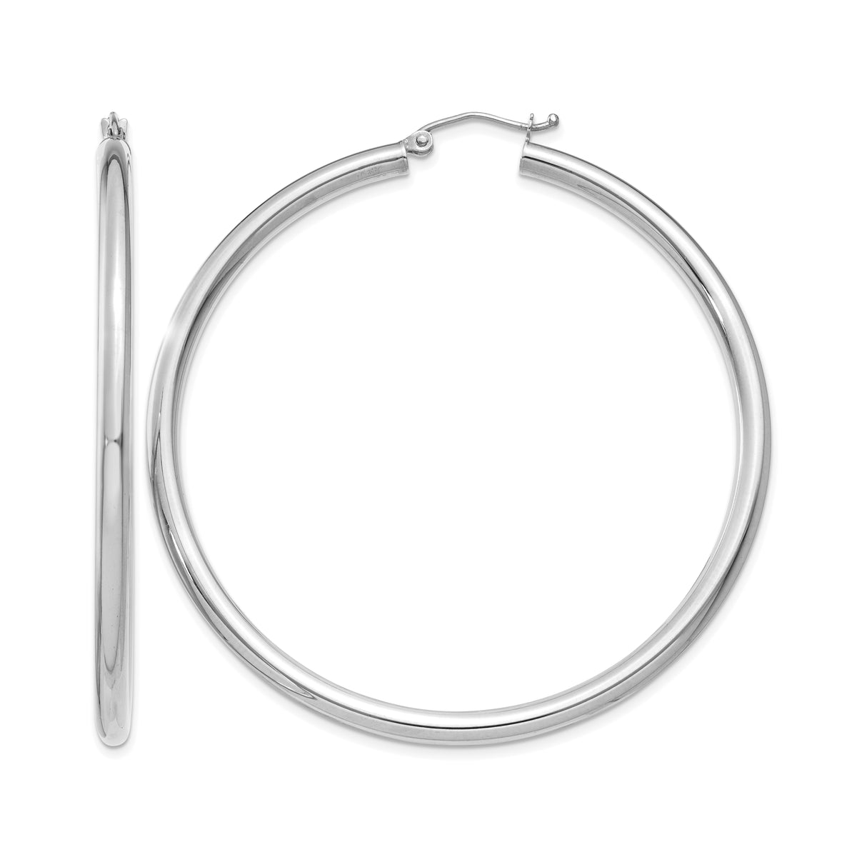 Gold Lightweight Classic Hoop Earrings - 14k White Gold / 3 mm / 55 mm