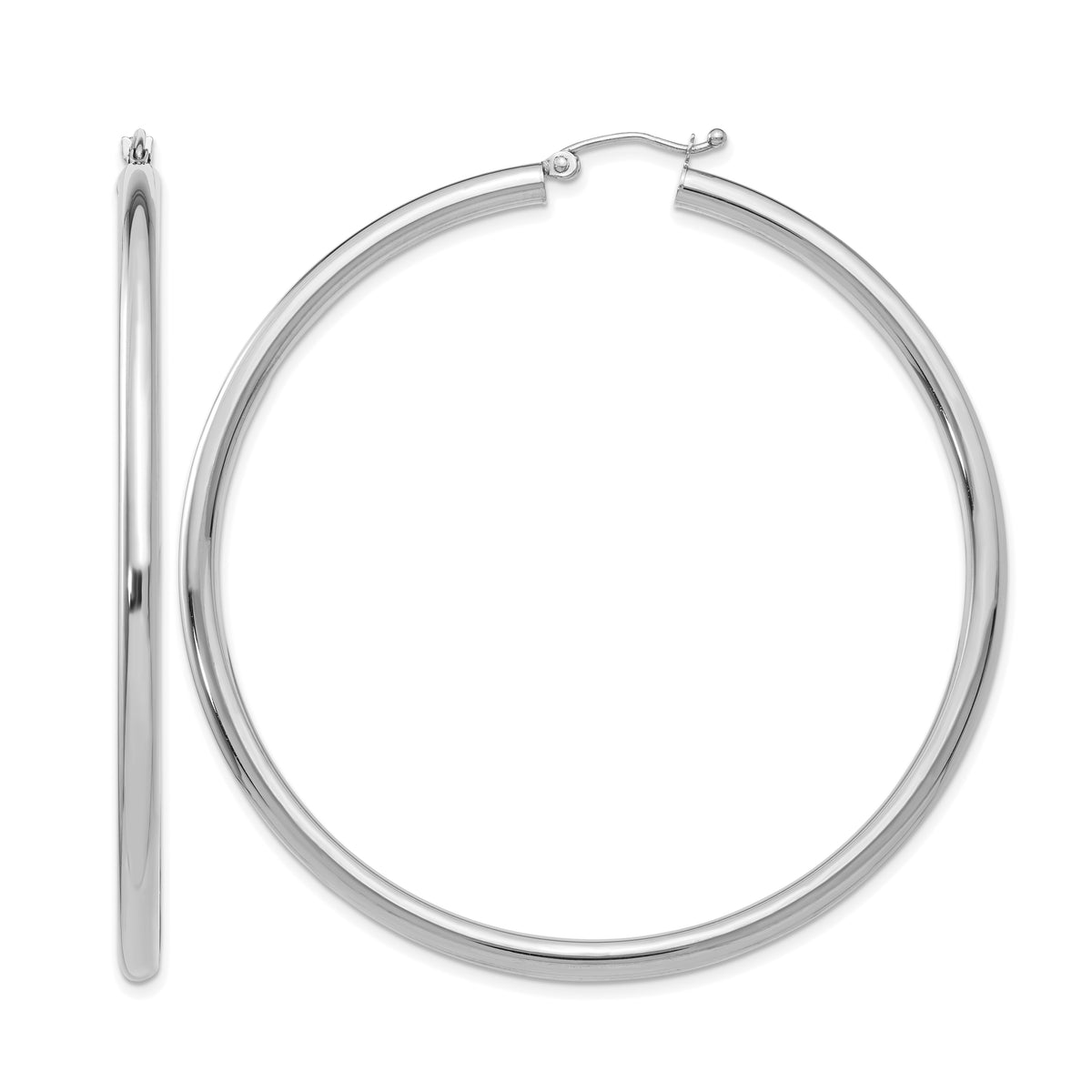 Gold Lightweight Classic Hoop Earrings - 14k White Gold / 3 mm / 60 mm