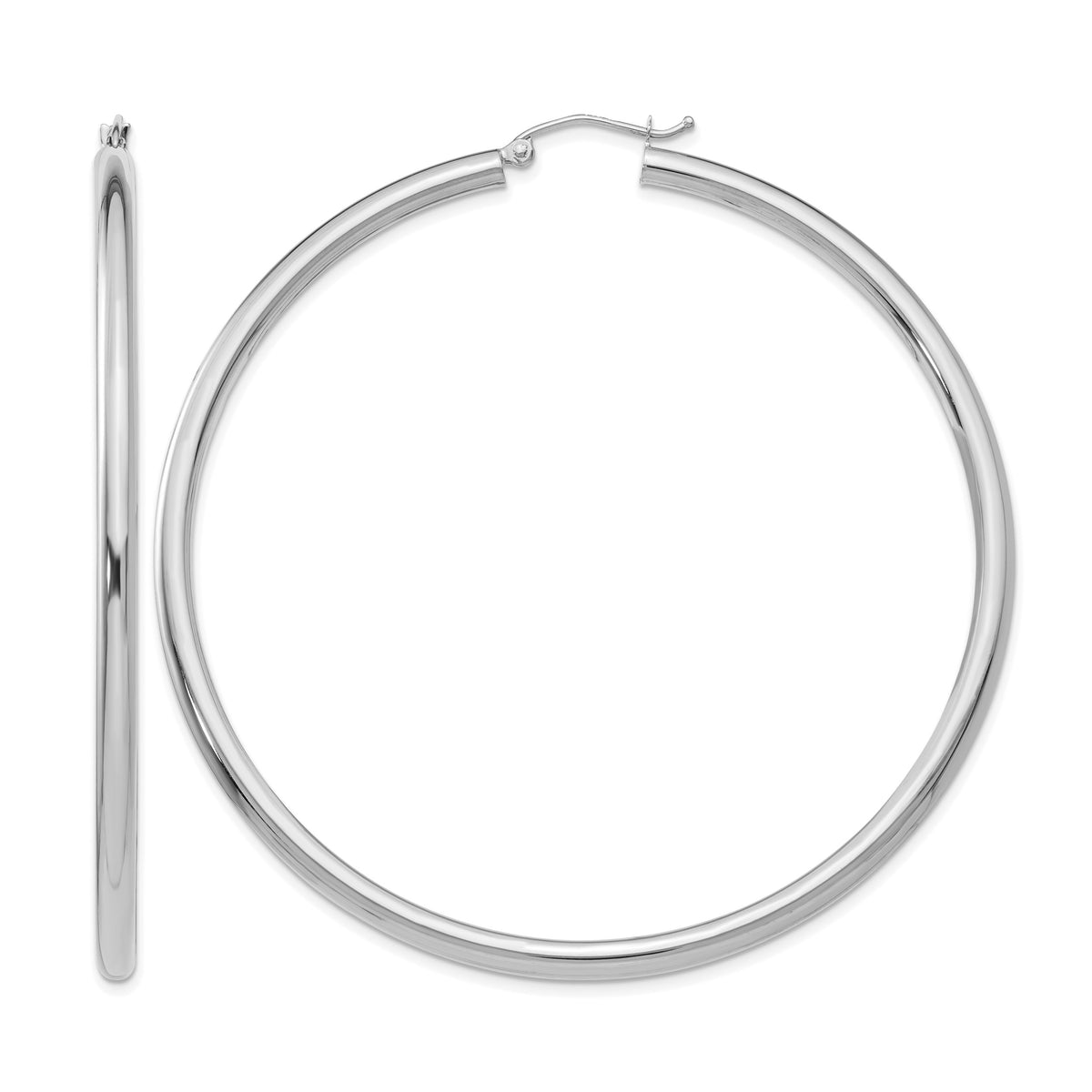 Gold Lightweight Classic Hoop Earrings - 14k White Gold / 3 mm / 65 mm
