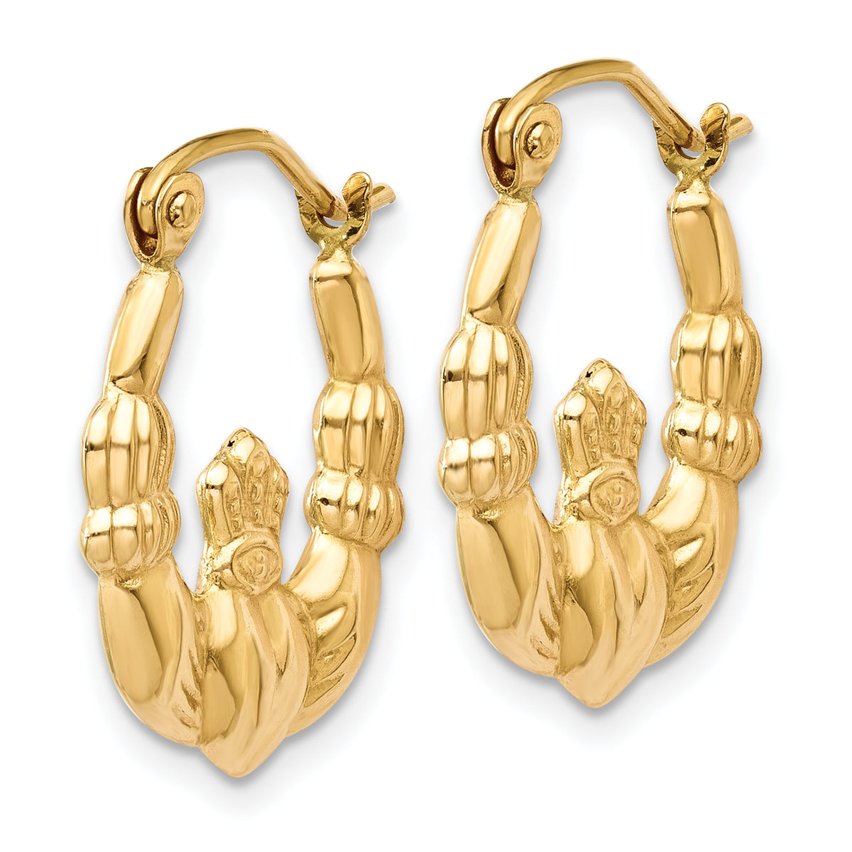 Gold Claddagh Hoop Earrings - 14k Yellow Gold / 3 mm / 16.5 x 19.25 mm