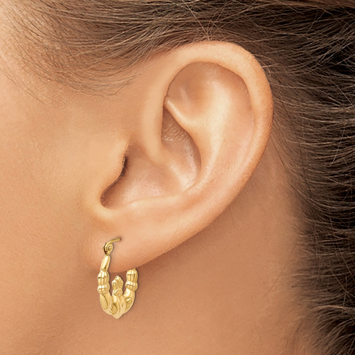 Gold Claddagh Hoop Earrings - 14k Yellow Gold / 3 mm / 16.5 x 19.25 mm