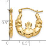 Gold Claddagh Hoop Earrings - 14k Yellow Gold / 3 mm / 16.5 x 19.25 mm